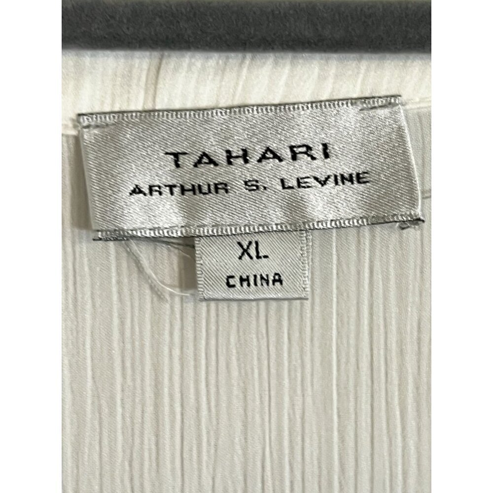 Tahari Ruffle Top XL White Ribbed Neutral Workwear Feminine Classic Chic Preppy - Picture 3 of 8